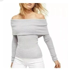 Leith light gray off the shoulder sweater